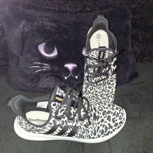 Size 9.5 - Adidas Cloudfoam Pure 2.0 Black & White Leopard W Running Shoes